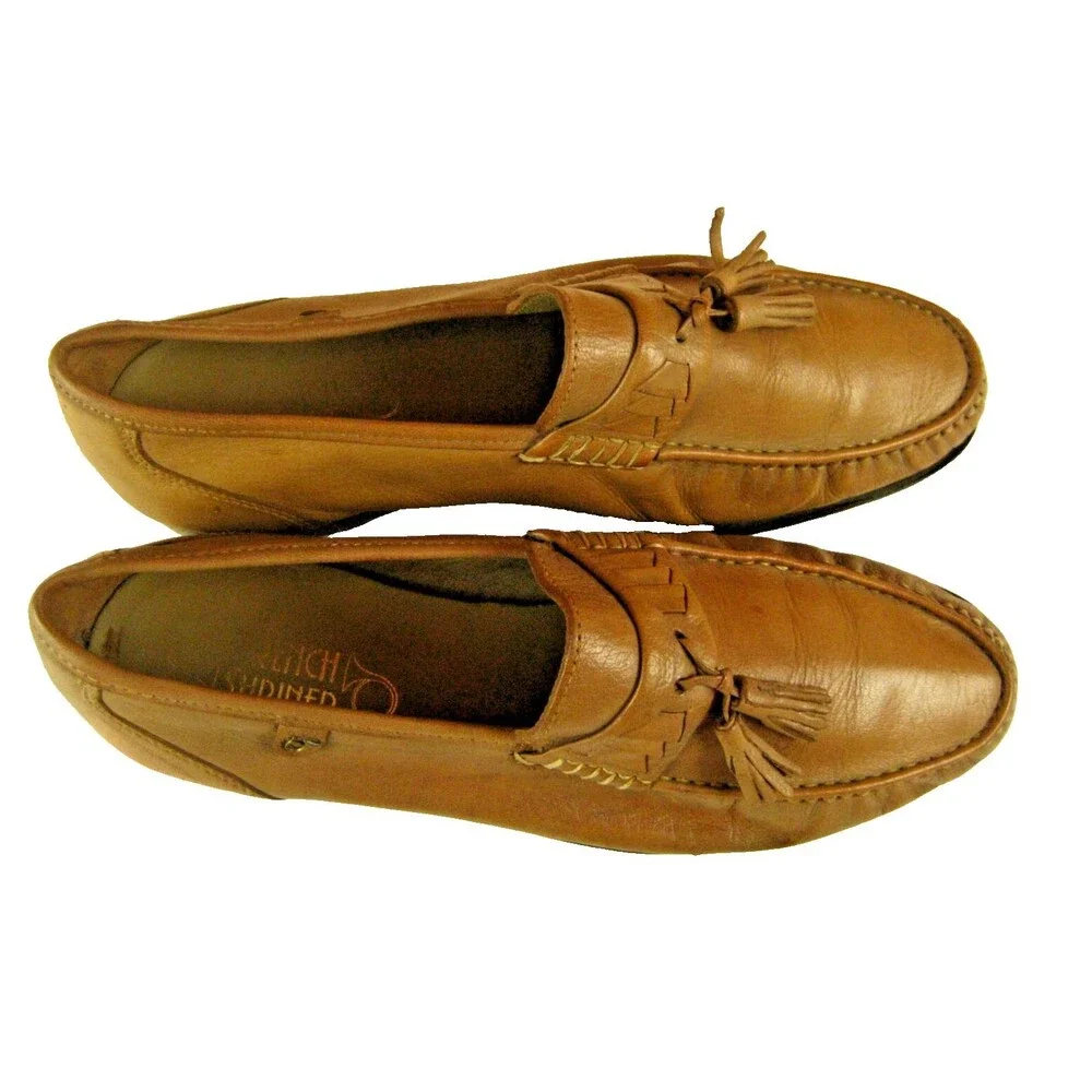 Mens French Shriner Tan Leather Tassle Dress SlipOn Moc Toe Loafer Shoes sz 8.5W
